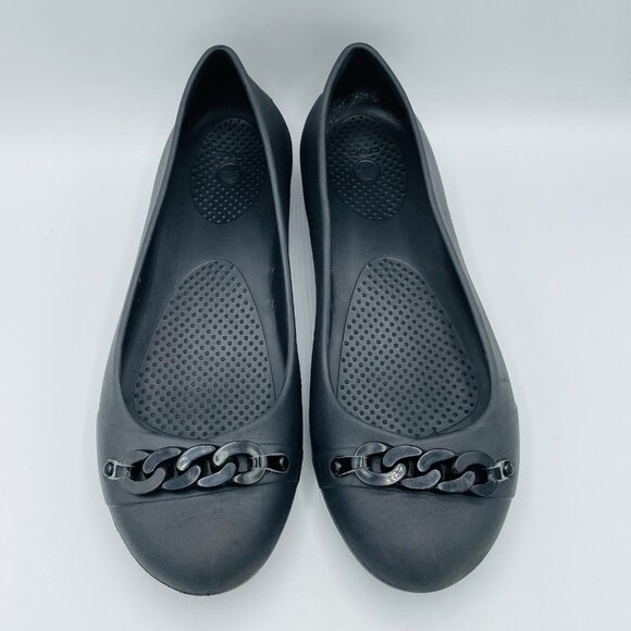 Crocs Shoes Womens Size 11 Black Slip On Comfort Flats Ballet Link Chain Heels - Picture 5 of 12